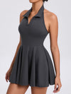 ZASUWA Female Stand up collar Backless 2 in1 Pocket Short Dress