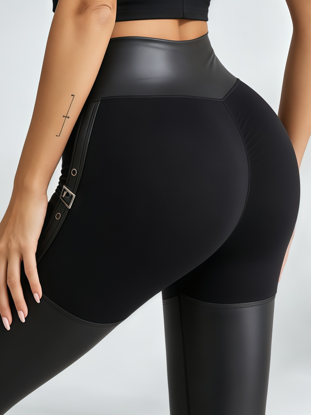 Crisscross Halter Crop Top & Buckle-Accent Faux Leather Leggings Set