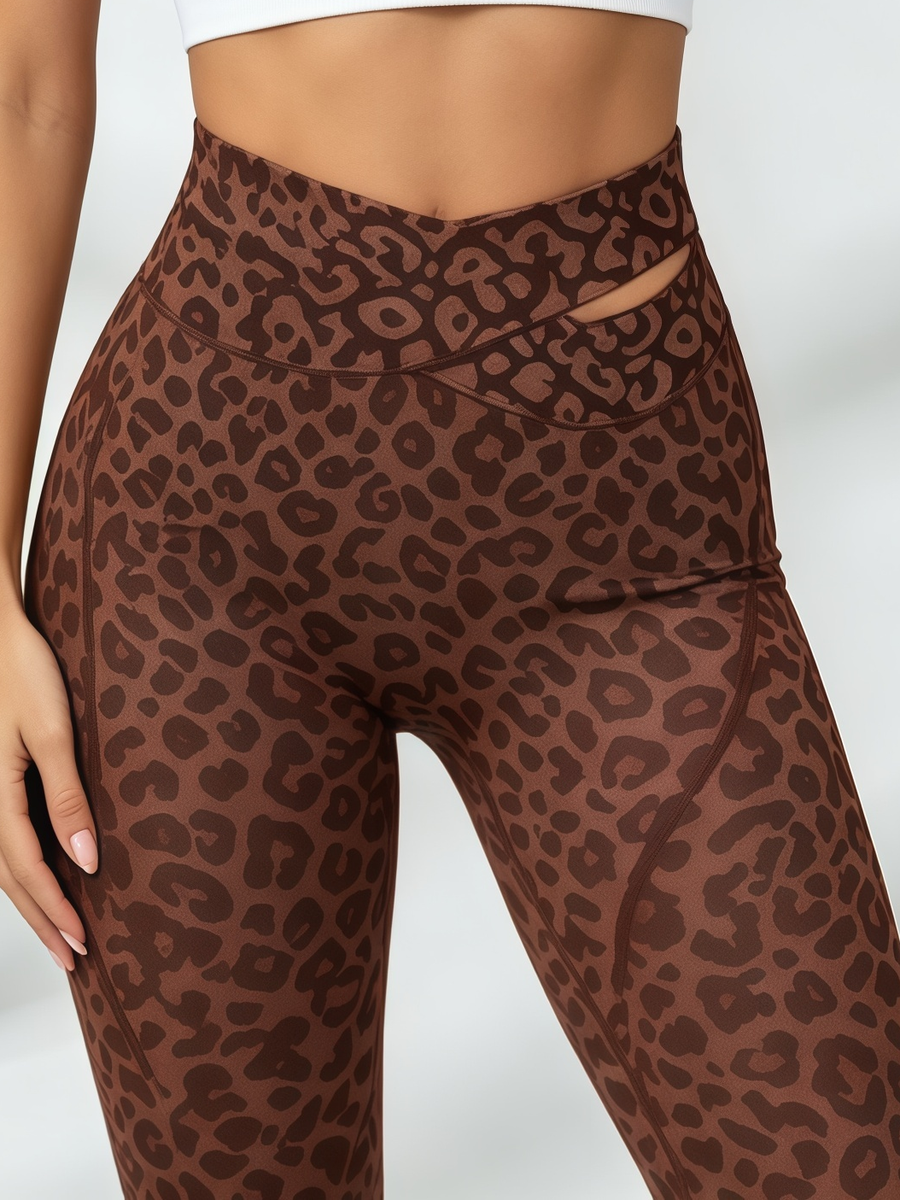 Cutout Sports Bra & Brown Leopard Print High-Waisted Legging Set