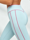 Pink Piping V Neck Light Blue Workout Set