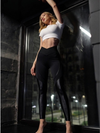 V‑Waist Faux Leather Patchwork High Waist Leggings