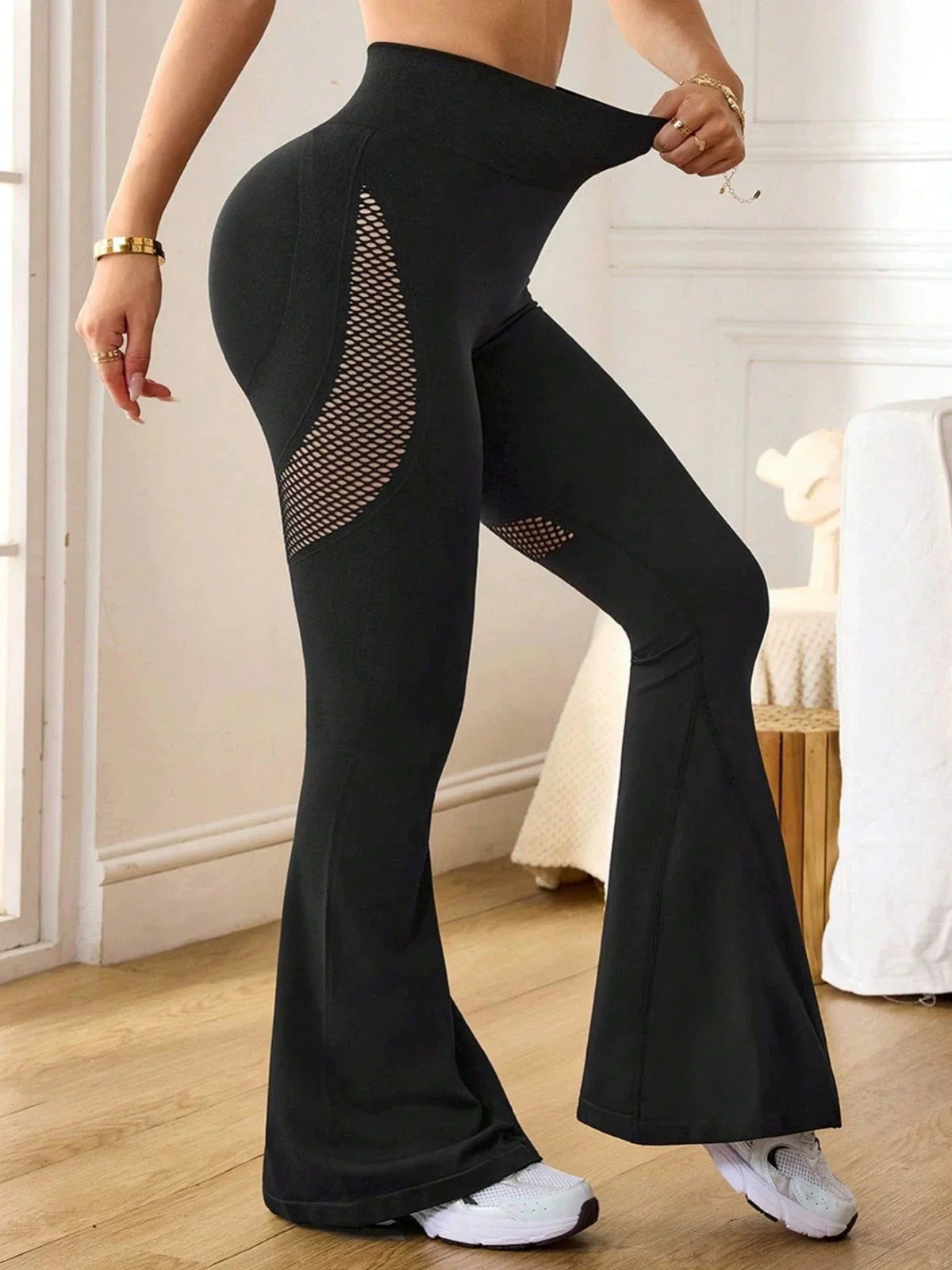High Waist Breathable Mesh Workout Flare Leggings