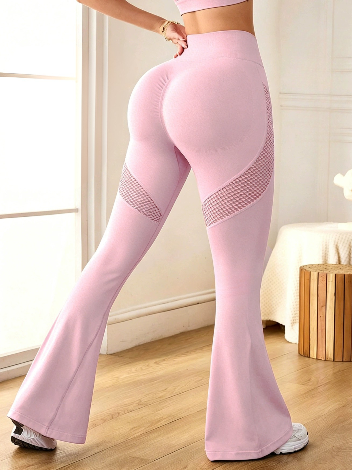 High Waist Breathable Mesh Workout Flare Leggings