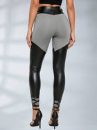 Double Buckle High Waist Faux Leather Lace-up Leggings