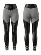 Double Buckle High Waist Faux Leather Lace-up Leggings