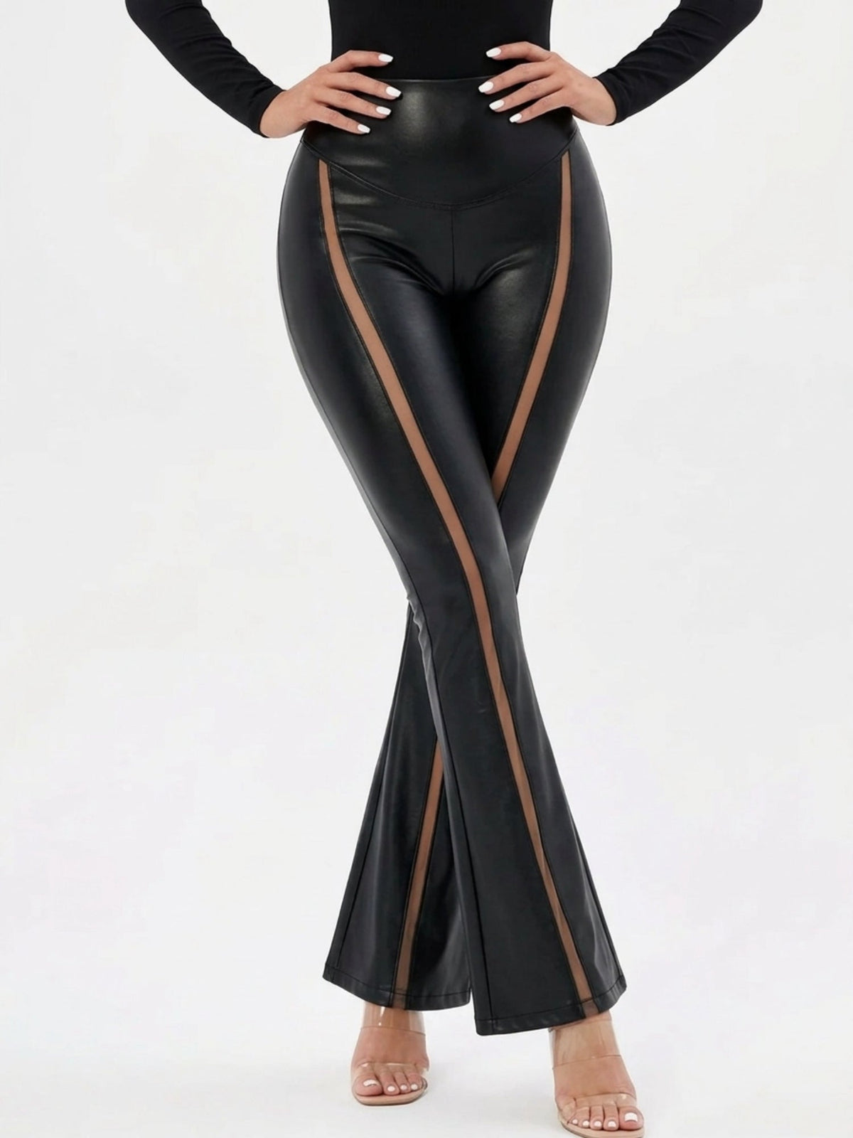 Slim Fit High Rise Faux Leather Flare Leggings
