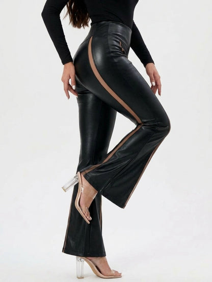 Slim Fit High Rise Faux Leather Flare Leggings