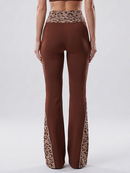 Women's Leopard Print High-Waisted Flare Leggings with Cutouts