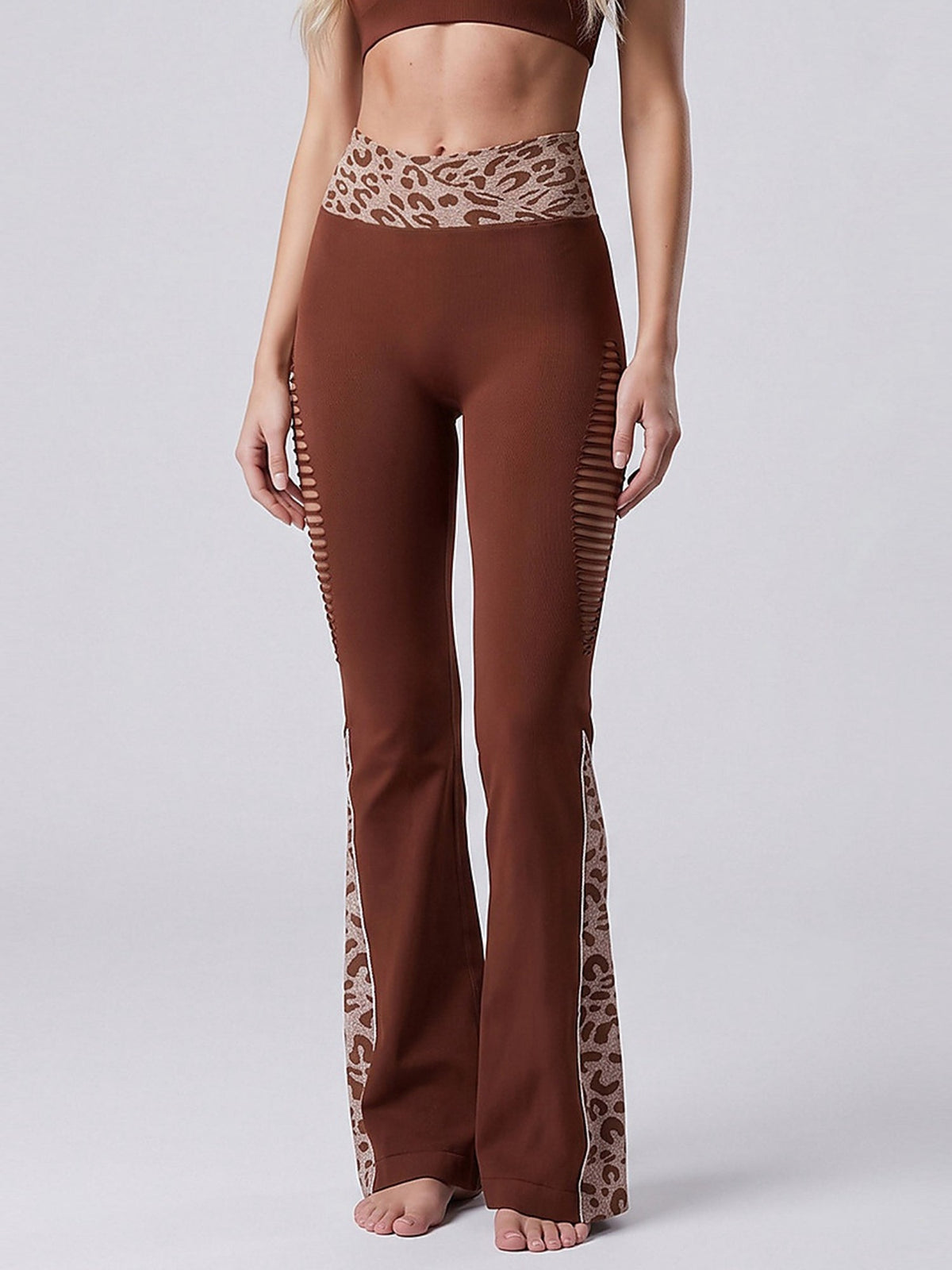 Women's Leopard Print High-Waisted Flare Leggings with Cutouts