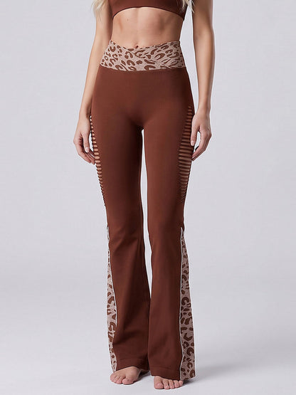 Women's Leopard Print High-Waisted Flare Leggings with Cutouts