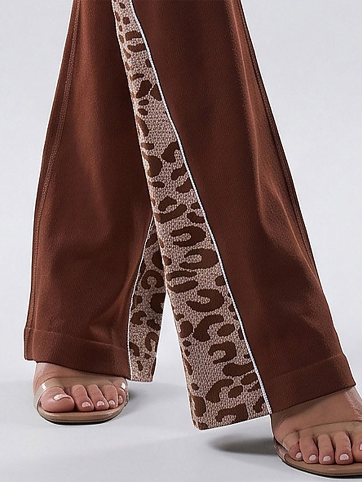 Women's Leopard Print High-Waisted Flare Leggings with Cutouts