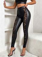 Women's Faux Leather & Lace Panel High Waist Leggings
