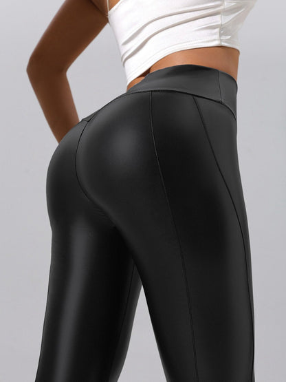 High Waisted Liquid Leather Look Sculpting Leggings