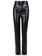 High-Waist Liquid Leather Front Zip Slim Fit Pants