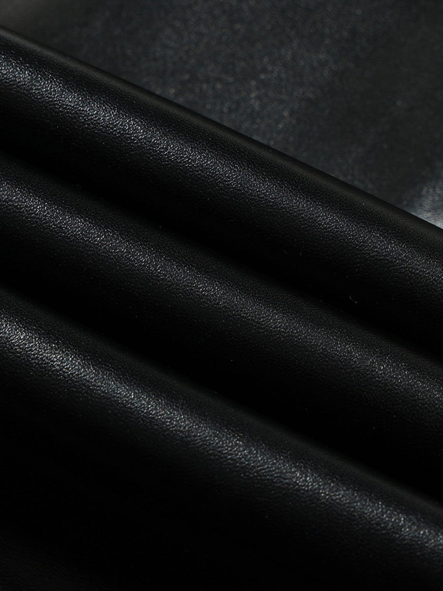 High-Waist Liquid Leather Front Zip Slim Fit Pants