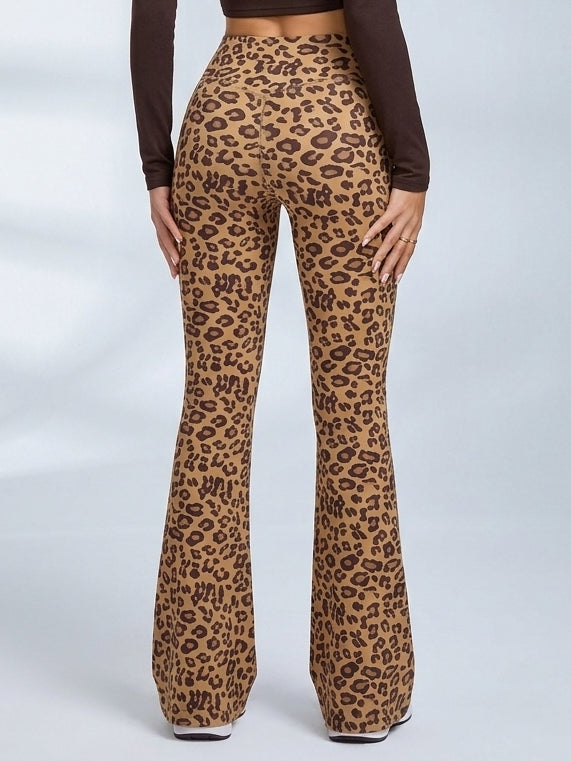 Leopard Print High-Waisted Flare Leggings