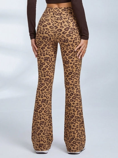 Leopard Print High-Waisted Flare Leggings