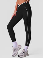 Sculpting High-Waist Crossover Leggings with Contrast Side Stripe