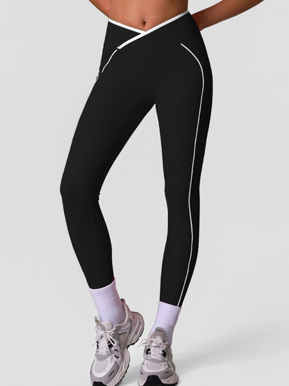 Sculpting High-Waist Crossover Leggings with Contrast Side Stripe