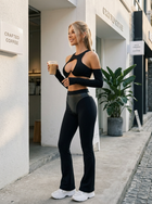 Women's Black Faux Leather Panel Flare Leggings