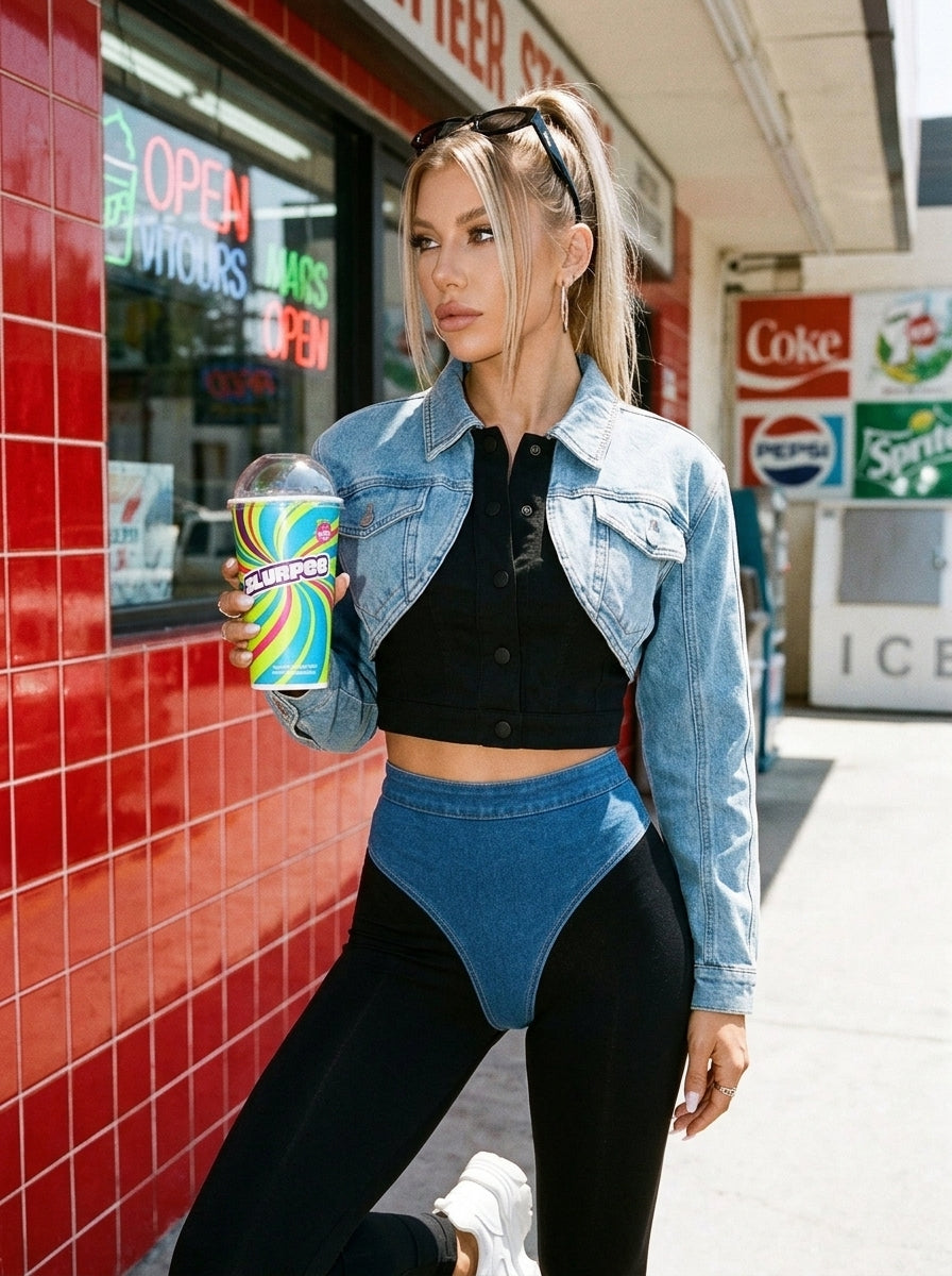 Edgy Denim Thong High Waist Leggings