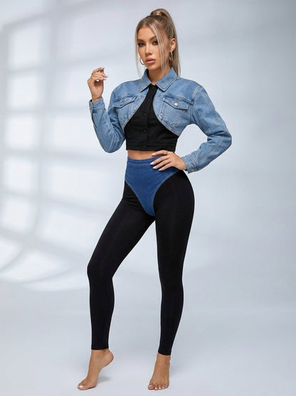 Edgy Denim Thong High Waist Leggings