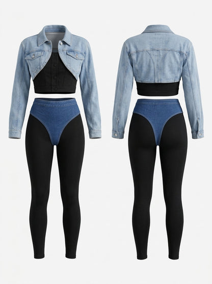 Edgy Denim Thong High Waist Leggings