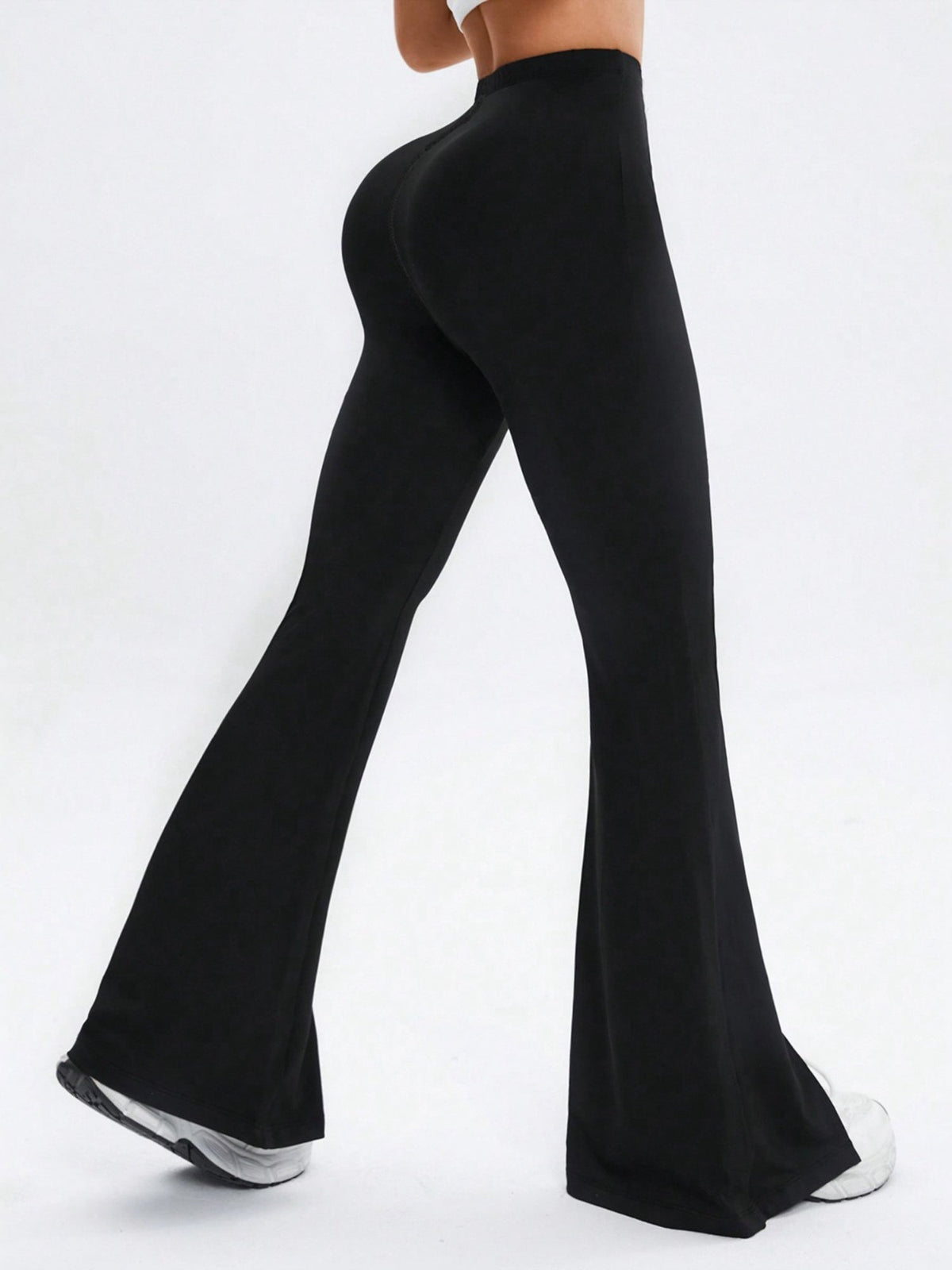 High-Waisted Flared Leggings with Contrast Piping and Split Hem
