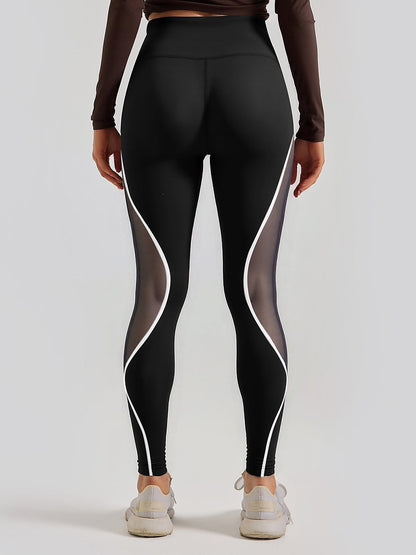 High-Waist Mesh Panel Active Leggings with Contrast Trim