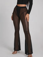 Sheer Mesh Flare Pants With Contrast Stitching