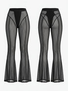 Sheer Mesh Flare Pants With Contrast Stitching