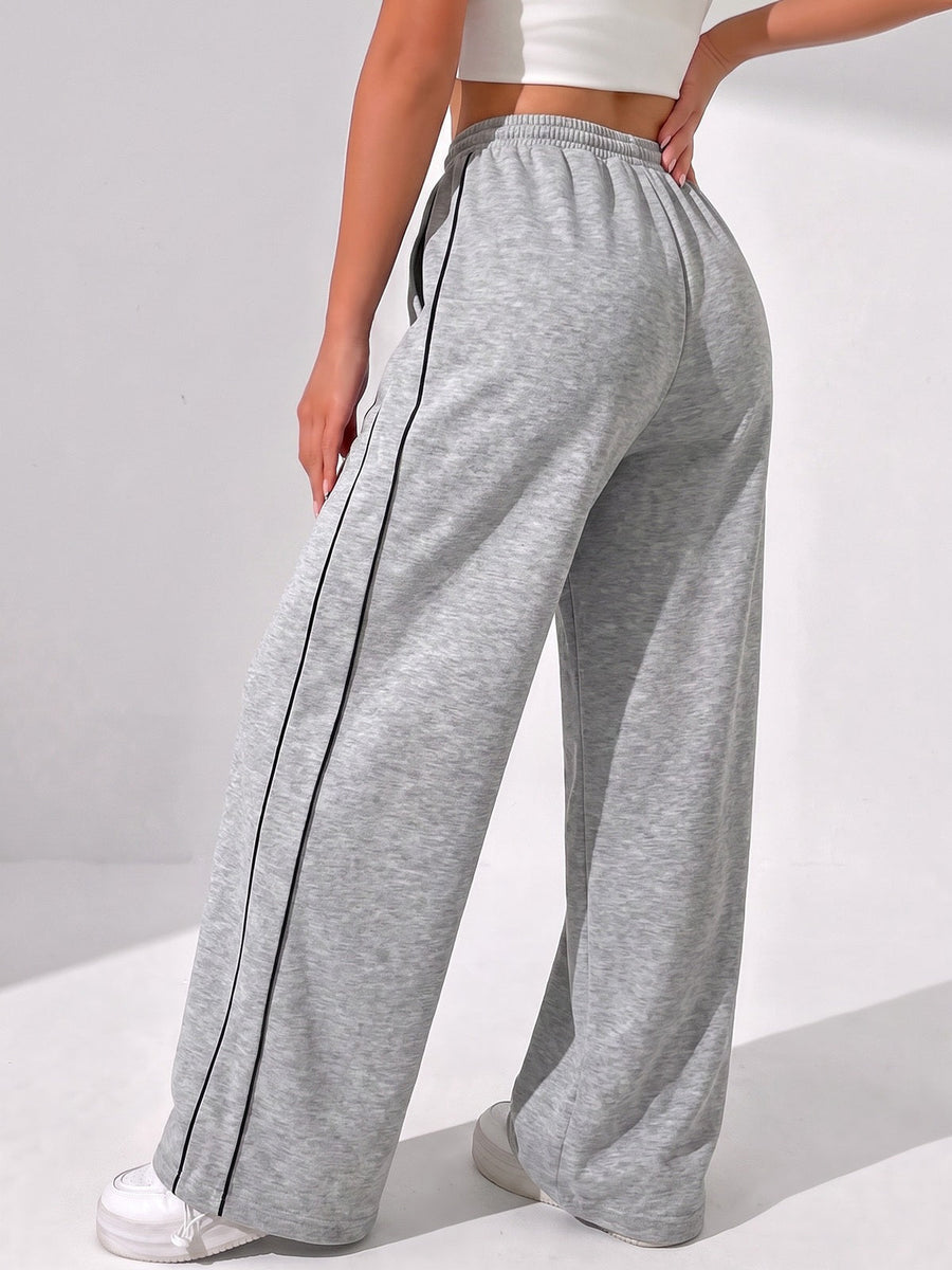 Women's Wide Leg Drawstring Track Pants with Side Stripe