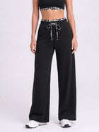Women's Wide Leg Drawstring Lounge Pants with Leopard Trim