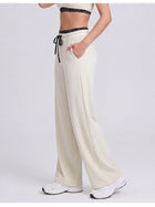 Women's Wide Leg Drawstring Lounge Pants with Leopard Trim