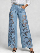 High-Waist Wide-Leg Denim Pants with Lace Panels