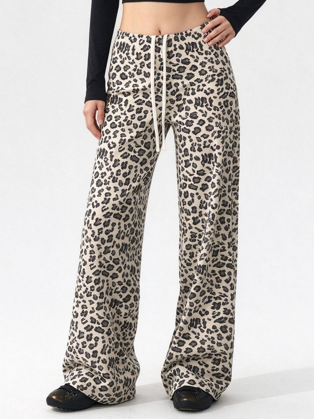 Leopard Print High-Waist Wide-Leg Pants