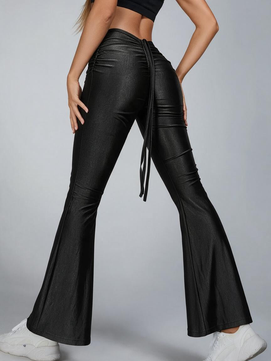 Women's High Waist Ruched Drawstring Flared Pants