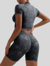 ZASUWA Female Denim Deep V Back Scrunch Bum Short Tracksuit