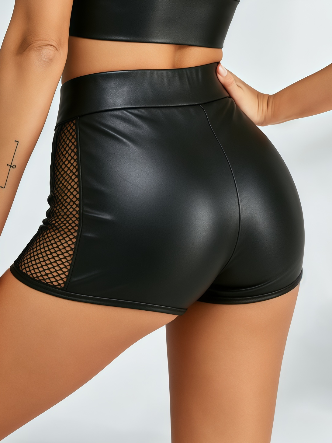 Fishnet‑Mesh Faux‑Leather Two‑Piece Set