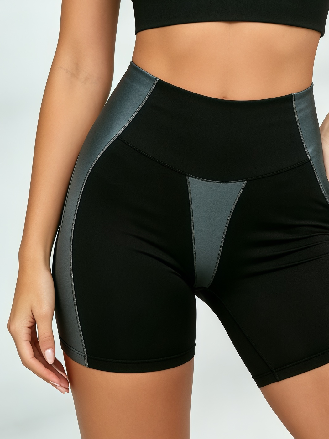 Panel Half Zip Crop Top Biker Short Set
