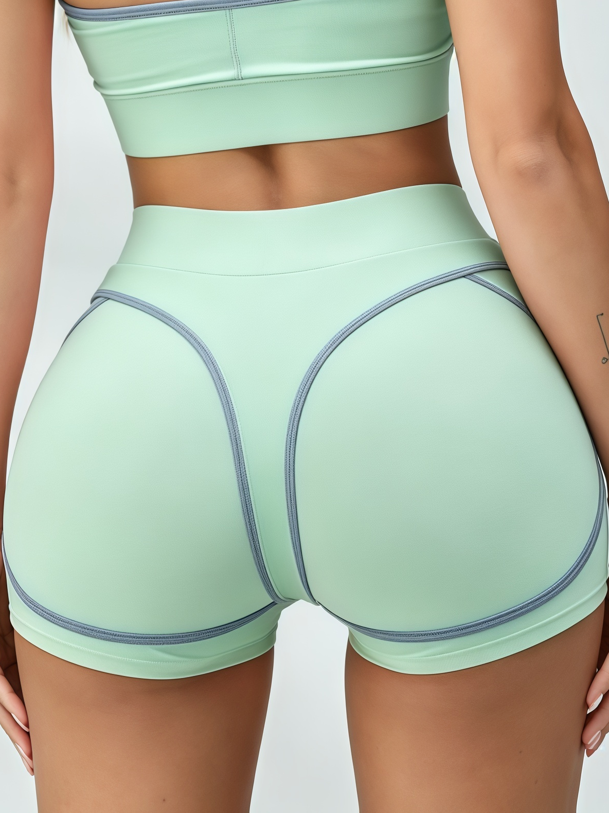 Piping Halter Bandeau Mint Biker Short Set