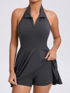 ZASUWA Female Stand up collar Backless 2 in1 Pocket Short Dress