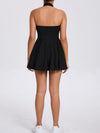 ZASUWA Female Stand up collar Backless 2 in1 Pocket Short Dress
