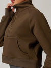 ZASUWA Female Zipper Stand Up Collar Coral Fleece Pocket Casual Cropped Hoodies