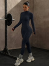 ZASUWA Female Solid Color Zipper Stand Up Collar Jumpsuit