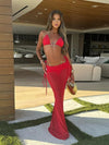 ZASUWA Female Solid Color Mesh with Metal Ring 3-Pieces Bikini Set