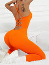 ZASUWA Female Sexy Cross Back Elastic Tight Jumpsuit