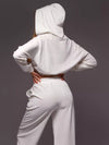 ZASUWA Female Velvet Zipper Pocket Hooded Casual Cropped Tracksuit