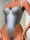 ZASUWA Female Sexy Glossy Faux Leather Bodysuit