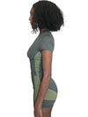 ZASUWA Female Contrast Color Zipper Elastic Tight Short Tracksuit
